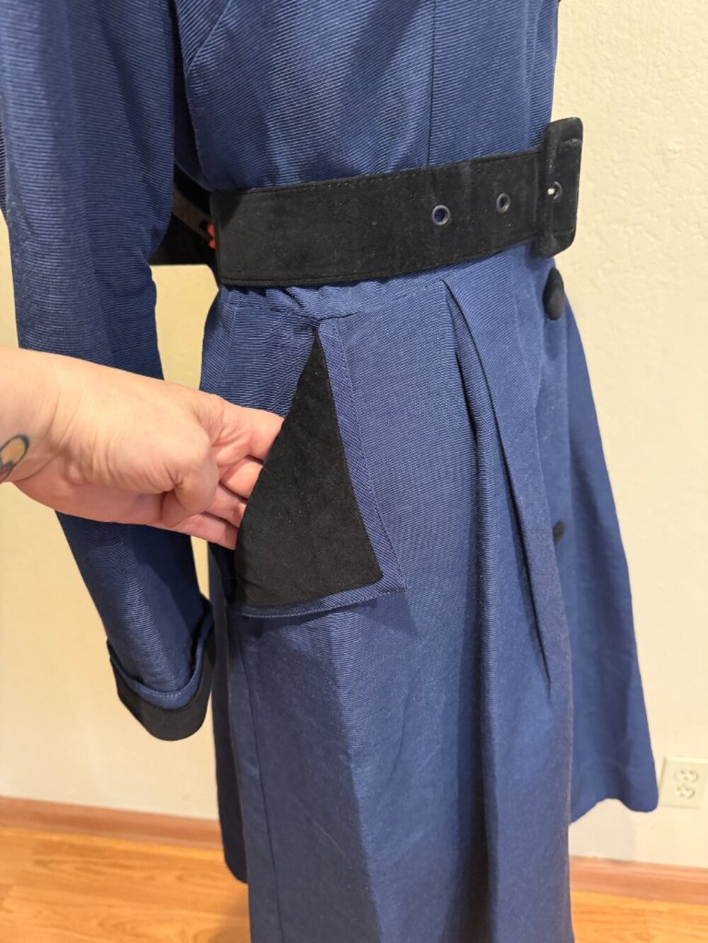 Trashy Diva Ribbed Rayon Navy Blue Coat Dress - Picture 3 of 4